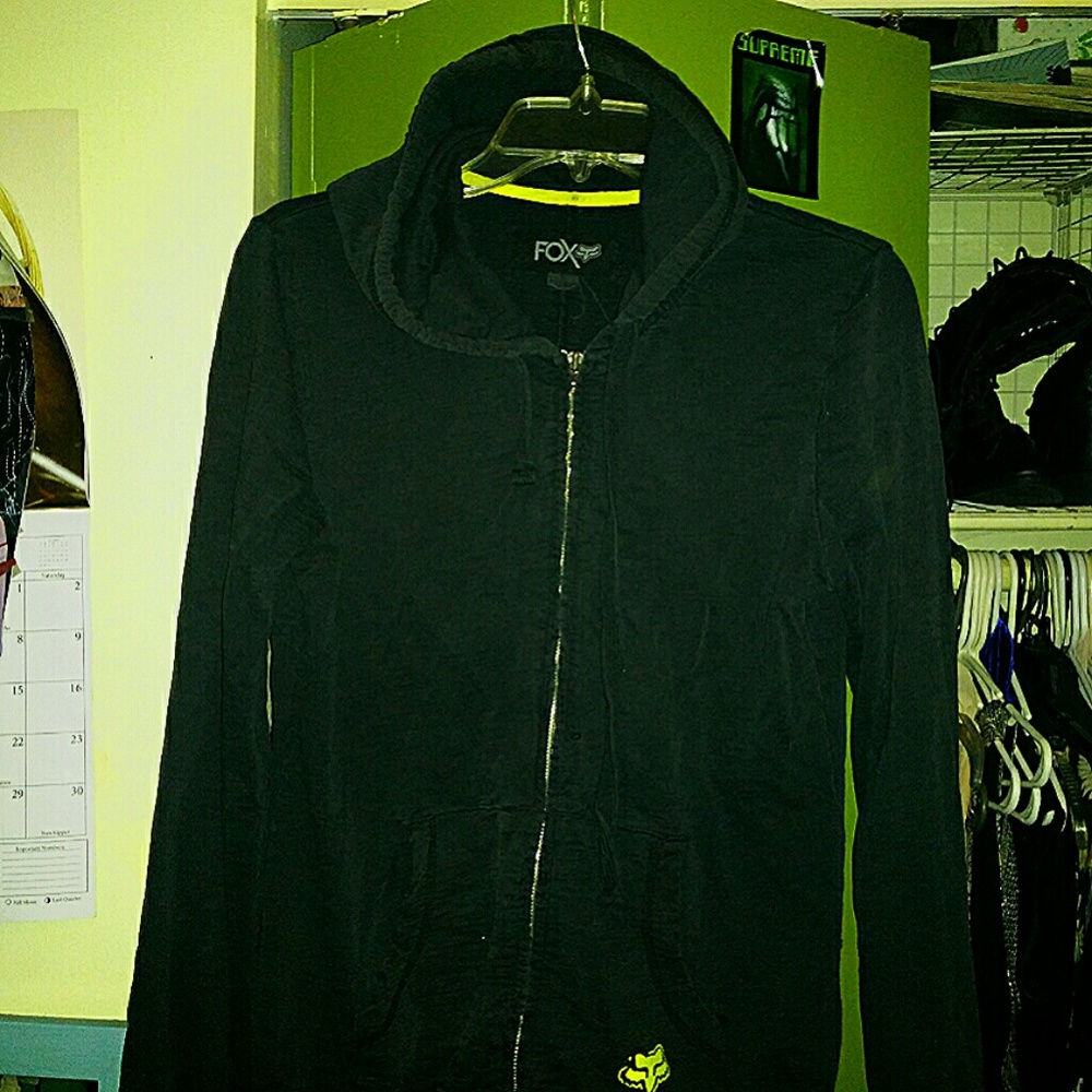 Black hoodie, by Fox, medium. Grunge, sweatshirt
